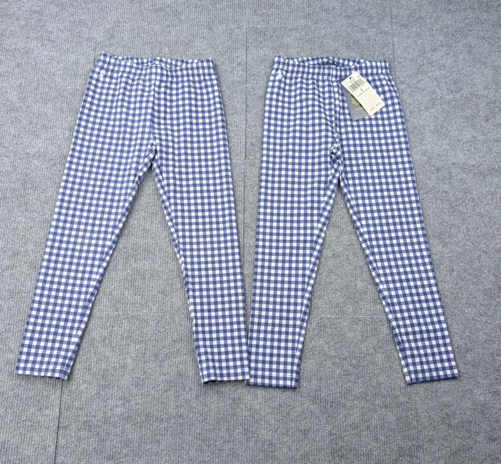 Polo Ralph Lauren Leggings Girls 6 Blue Plaid Gingham Layered Set Preppy Classic
